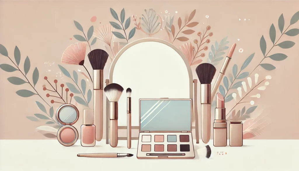 DALL·E 2024-09-27 19.56.53 - A new minimalistic illustration in 16_9 ratio for a beauty workshop. The design should focus on elegance and creativity with elements such as a makeup